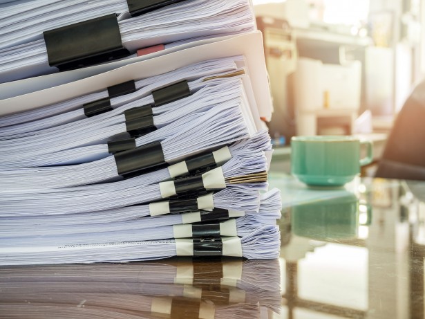 Close up of business documents stack